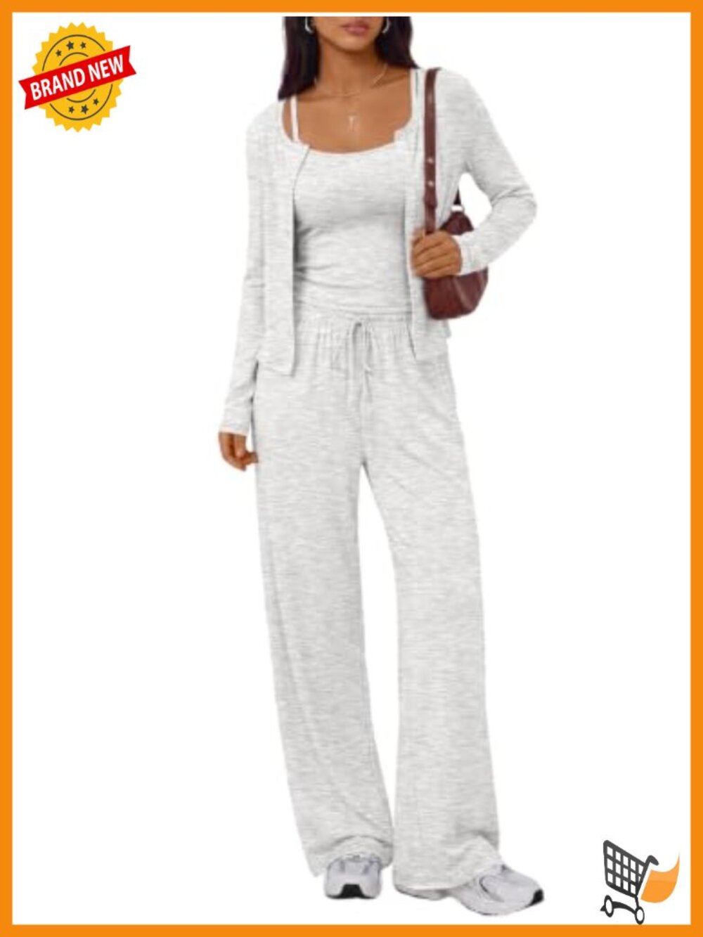 Rayon Spandex 3 Piece Lounge Set Cardigan Camisole Wide Leg Pants